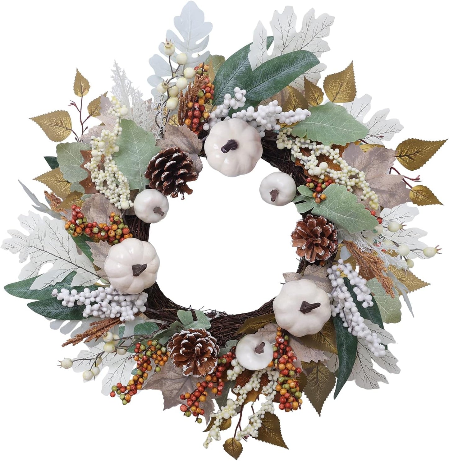 Christmas Wreaths for Front Door, DECSPAS 24 Inch 2 FT Prelit Snowy Flocked Christmas Wreath with Timer 30 LED Lights Bow Red Berries Pine Cone, Xmas Wall Windows Decorations Home Decor Outdoor Indoor