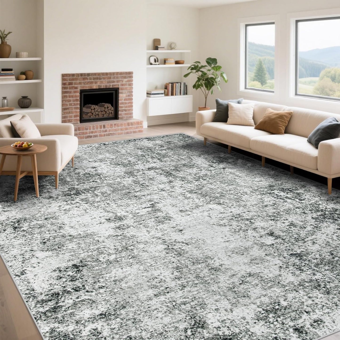 8x10 Area Rugs for Living Room, Washable Modern Abstract Large Area Rug Neutral Soft Non Slip Kids Rug Stain Resistant Indoor Carpet for Bedroom Nursery Dining Room Playroom Home Office(Blue, 8'x10')