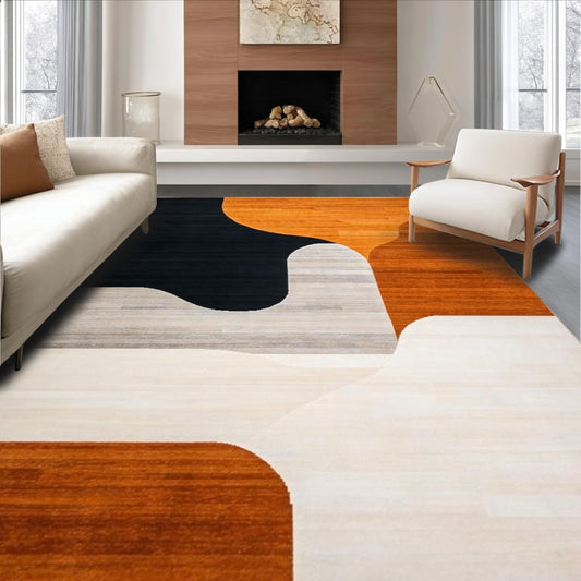 Ultra Soft Area Rug 5x7, Black Orange Abstract Geometric Shape, Non Slip, Stain Resistant, Washable Area Rugs for Living Room, Bedroom(Orange, 5x7)