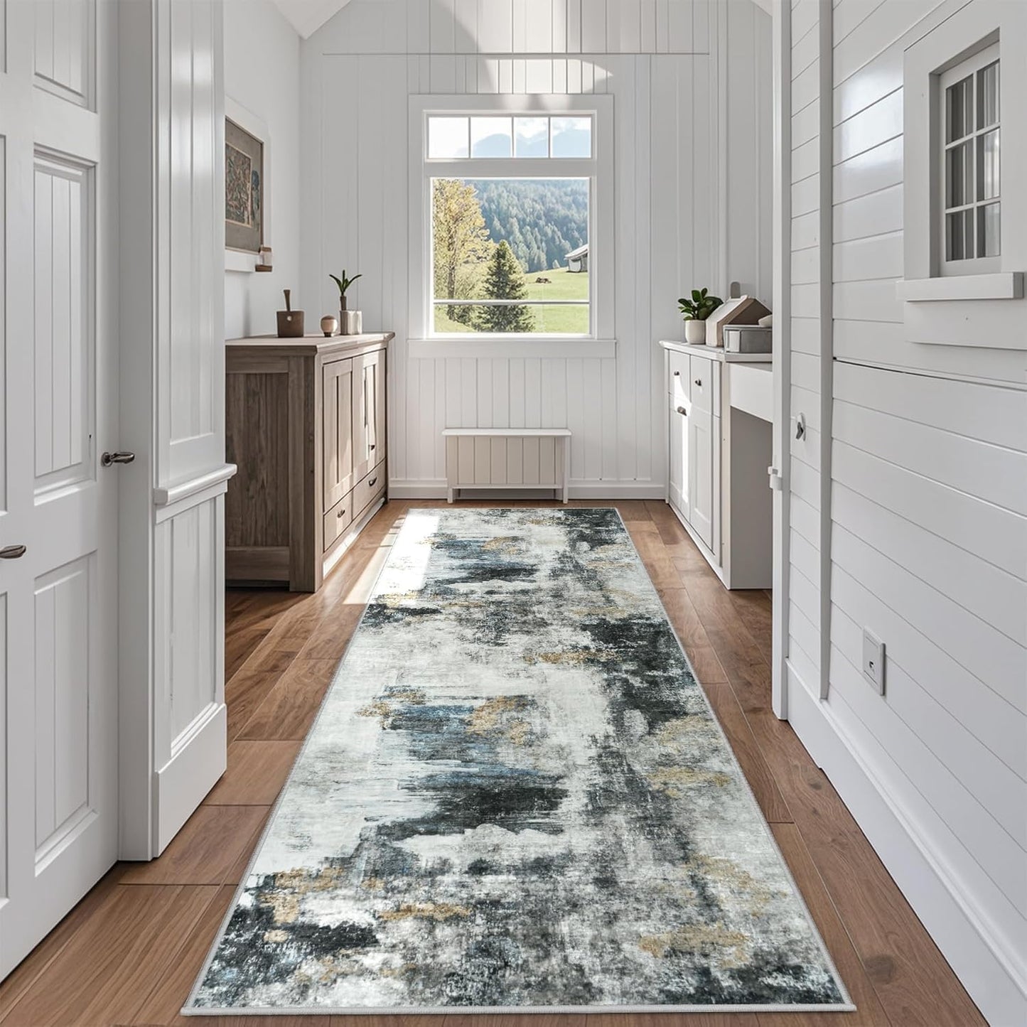 8x10 Area Rugs for Living Room Rug Washable: Abstract Large Rug for Dining Room Bedroom Carpet Non Slip 8 by 10 Indoor Modern Nursery Home Office Blue Grey