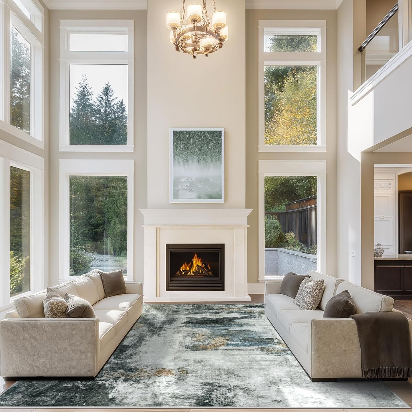 8x10 Area Rugs for Living Room Rug Washable: Abstract Large Rug for Dining Room Bedroom Carpet Non Slip 8 by 10 Indoor Modern Nursery Home Office Blue Grey