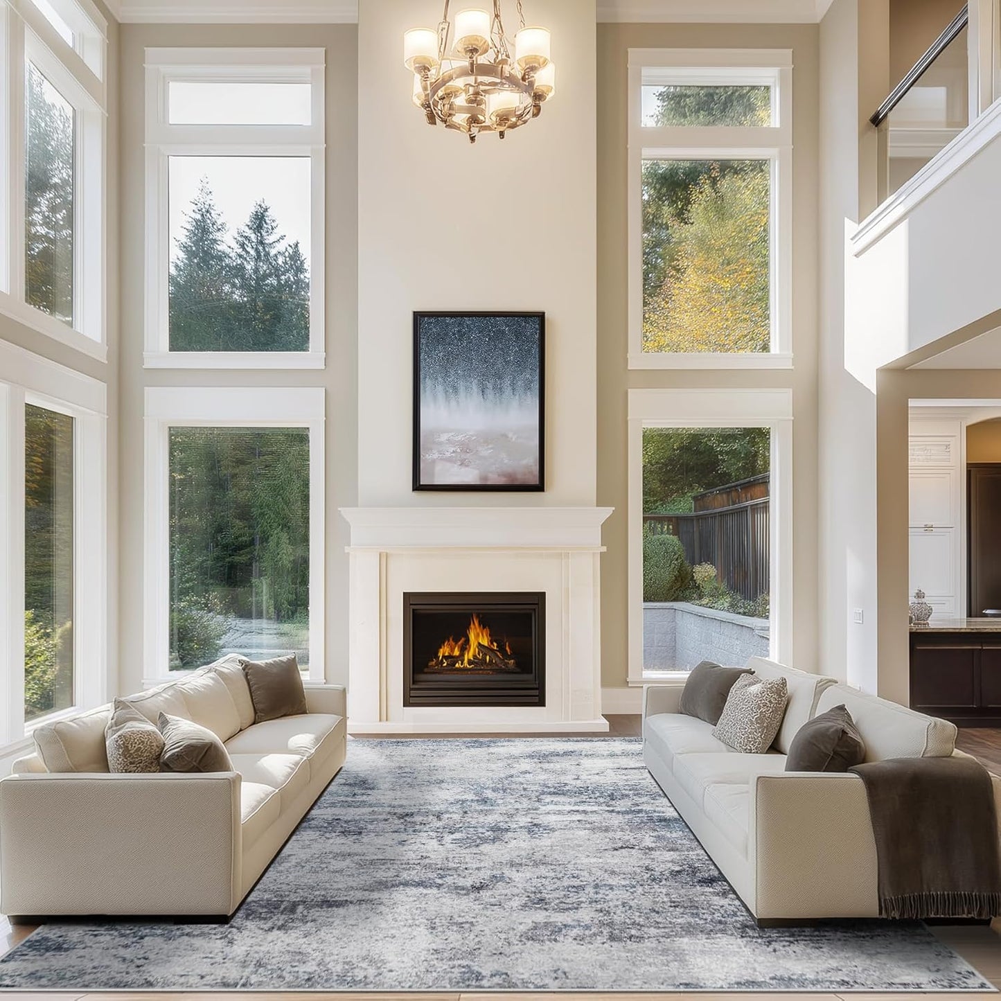 8x10 Area Rugs for Living Room Rug Washable: Abstract Large Rug for Dining Room Bedroom Carpet Non Slip 8 by 10 Indoor Modern Nursery Home Office Blue Grey