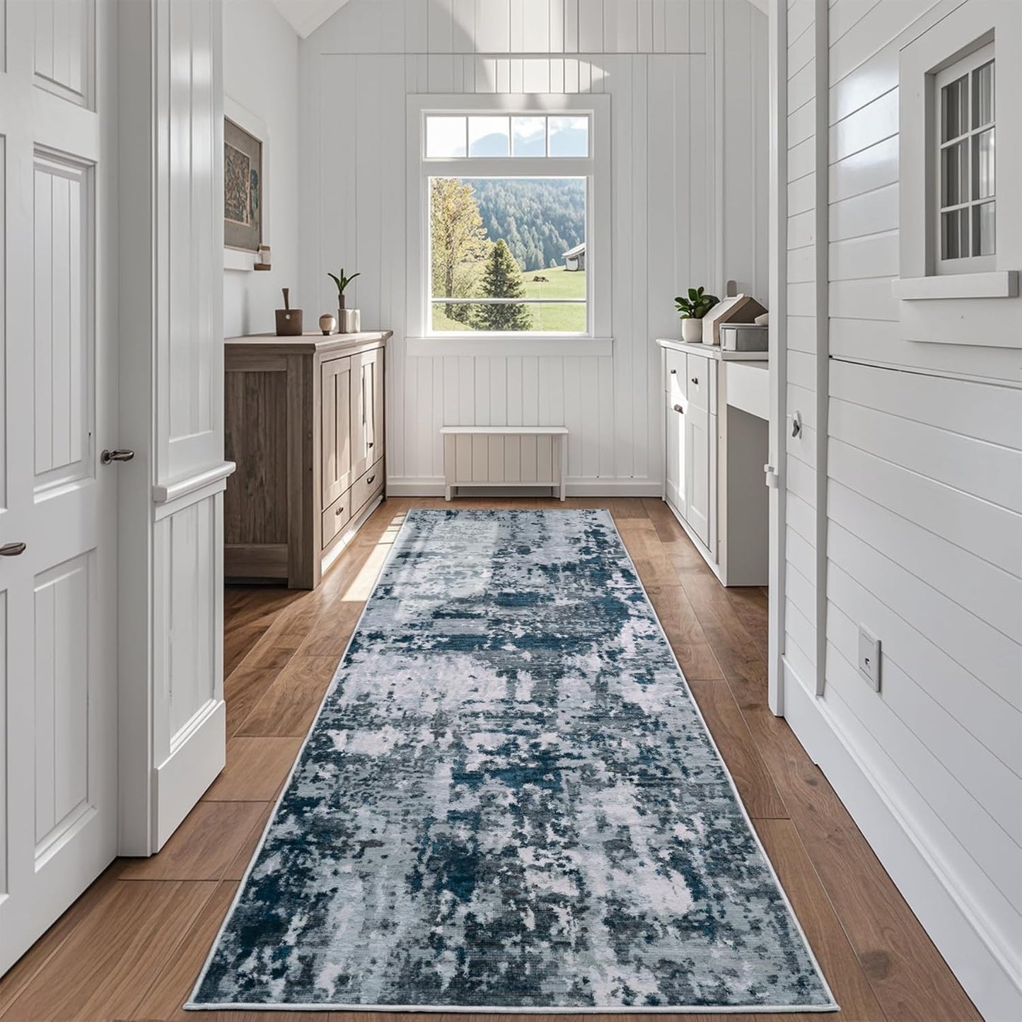 8x10 Area Rugs for Living Room Rug Washable: Abstract Large Rug for Dining Room Bedroom Carpet Non Slip 8 by 10 Indoor Modern Nursery Home Office Blue Grey