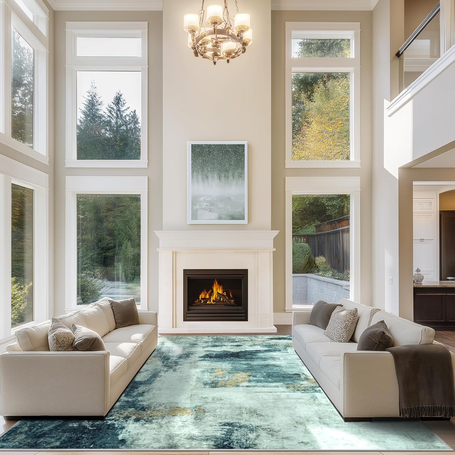 8x10 Area Rugs for Living Room Rug Washable: Abstract Large Rug for Dining Room Bedroom Carpet Non Slip 8 by 10 Indoor Modern Nursery Home Office Blue Grey