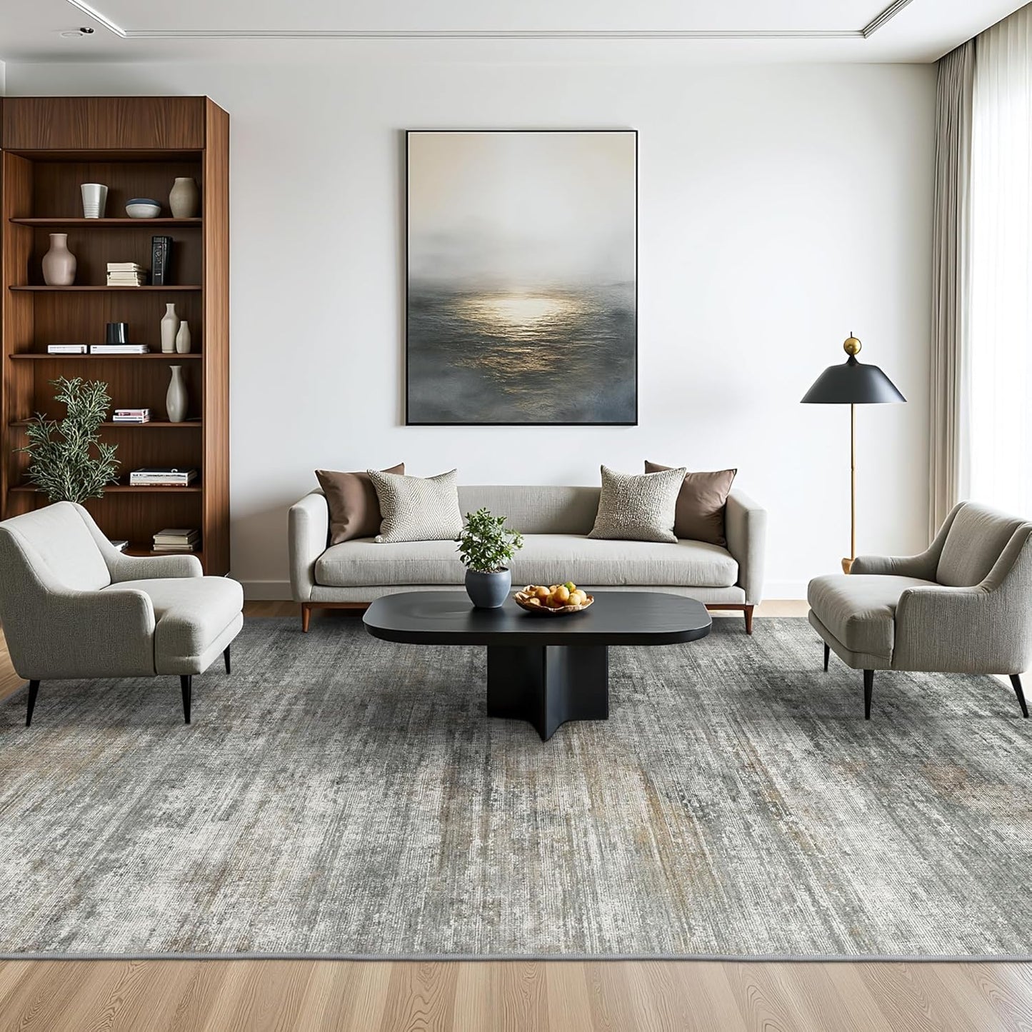 Area Rugs 5x7 for Living Room Bedroom, Modern Abstract Machine Washable Large Light Green Rug Soft Rug, Low Pile Floor Carpet with Non Slip Backing for Dining Room