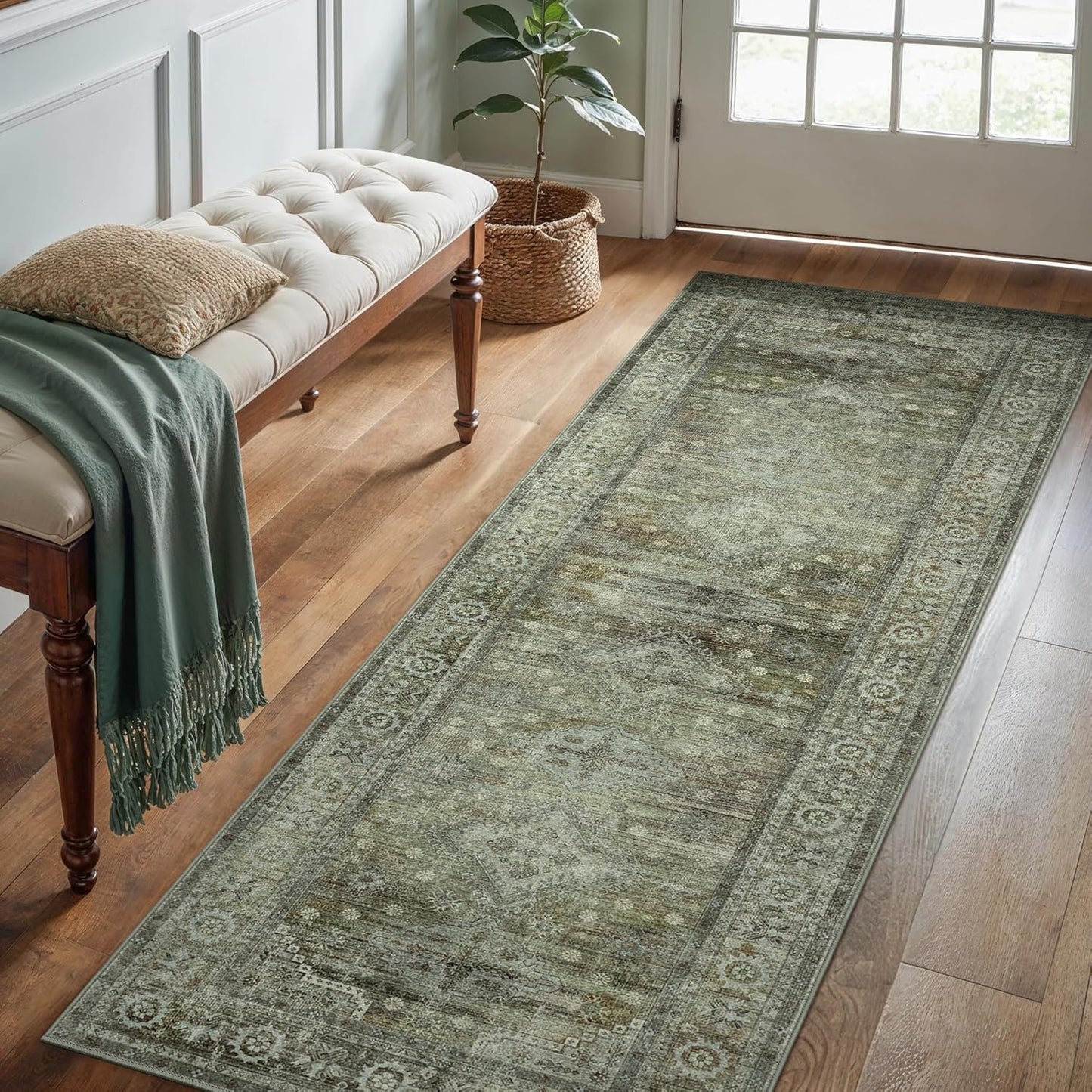 Area Rugs 5x7 for Living Room Bedroom, Modern Abstract Machine Washable Large Light Green Rug Soft Rug, Low Pile Floor Carpet with Non Slip Backing for Dining Room