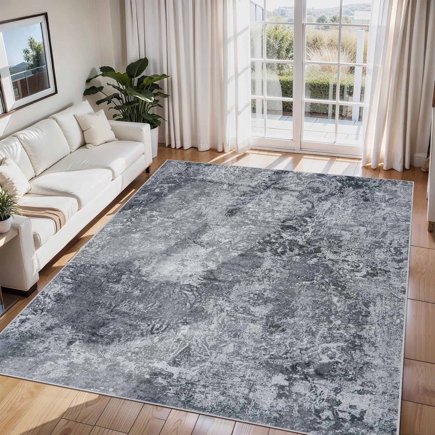 8x10 Area Rugs for Living Room Rug Washable: Abstract Large Rug for Dining Room Bedroom Carpet Non Slip 8 by 10 Indoor Modern Nursery Home Office Blue Grey