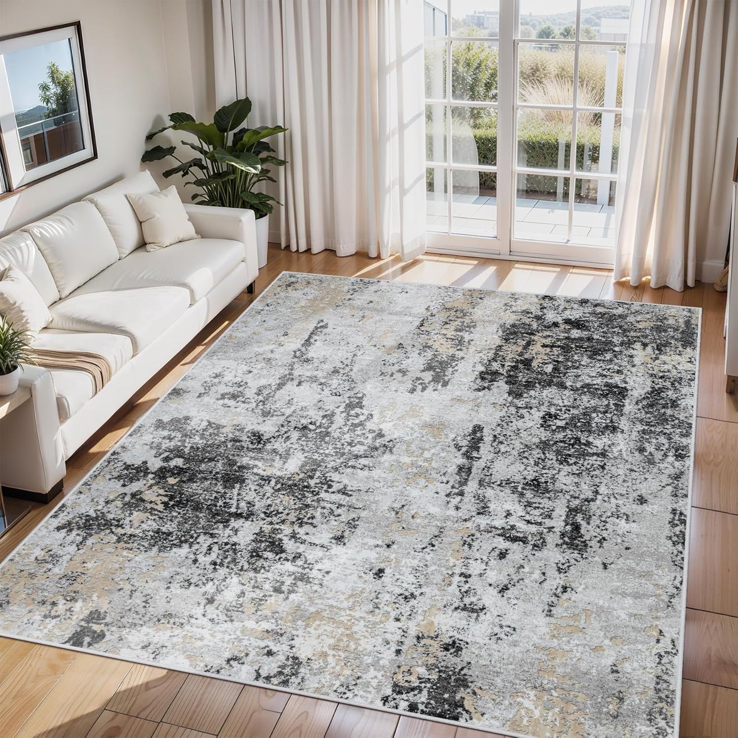 8x10 Area Rugs for Living Room Rug Washable: Abstract Large Rug for Dining Room Bedroom Carpet Non Slip 8 by 10 Indoor Modern Nursery Home Office Blue Grey