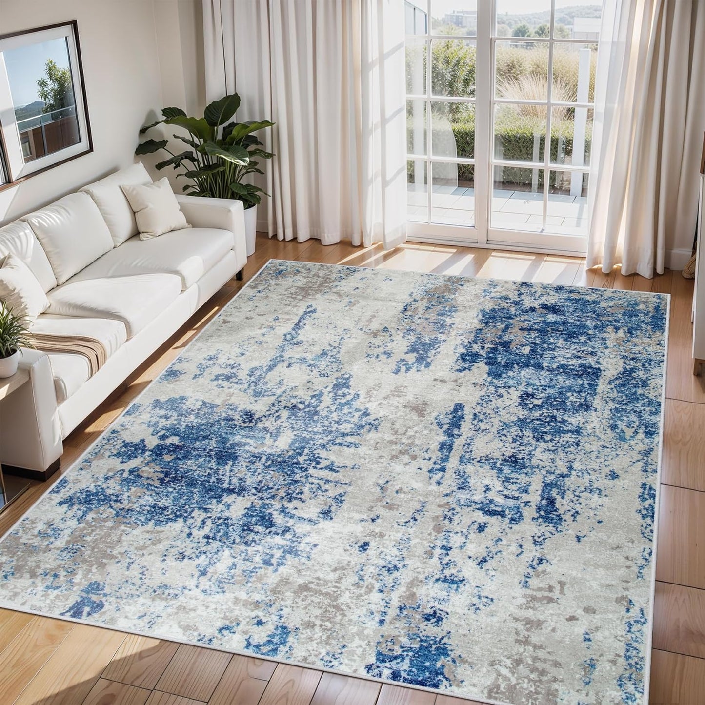 8x10 Area Rugs for Living Room Rug Washable: Abstract Large Rug for Dining Room Bedroom Carpet Non Slip 8 by 10 Indoor Modern Nursery Home Office Blue Grey