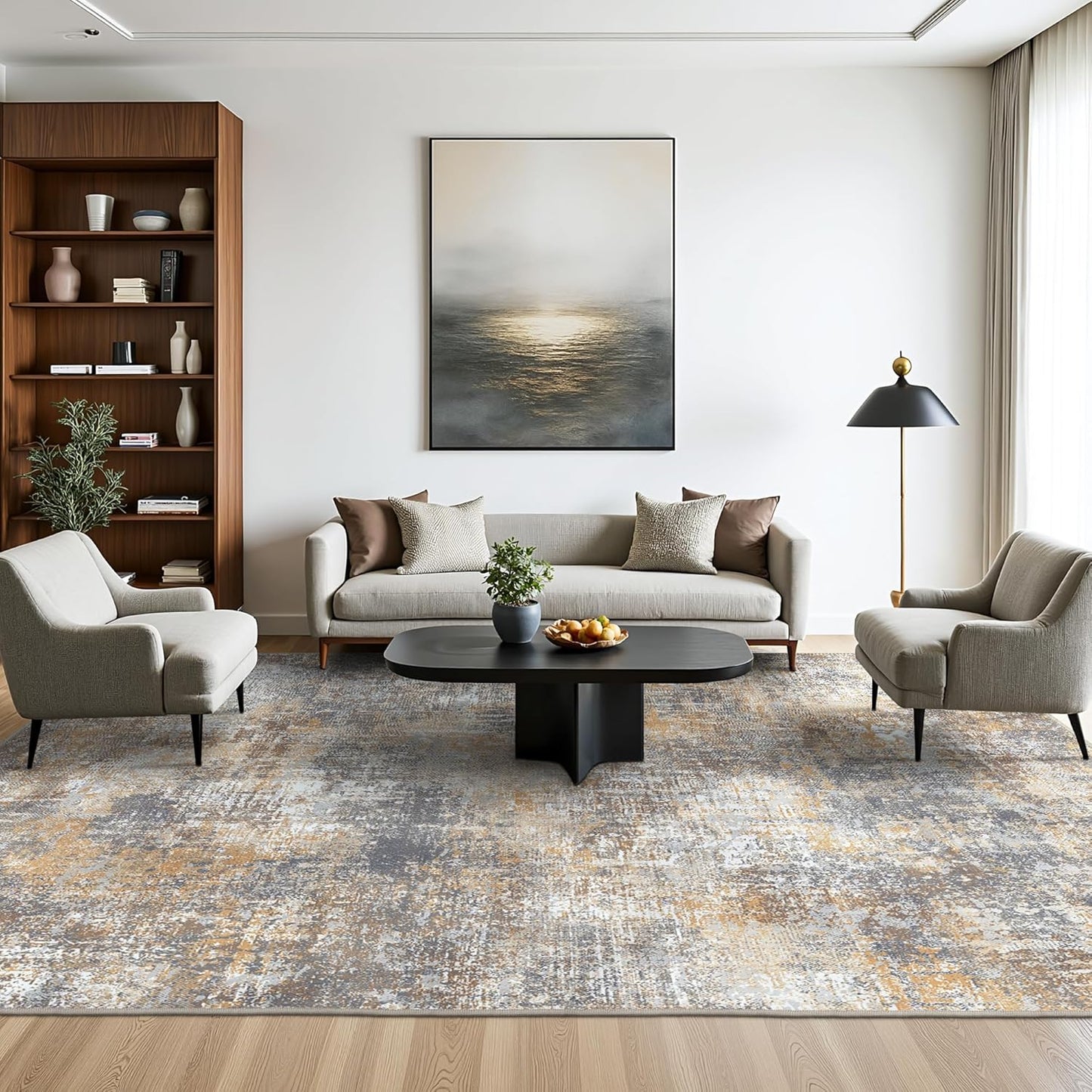 Area Rugs 5x7 for Living Room Bedroom, Modern Abstract Machine Washable Large Light Green Rug Soft Rug, Low Pile Floor Carpet with Non Slip Backing for Dining Room