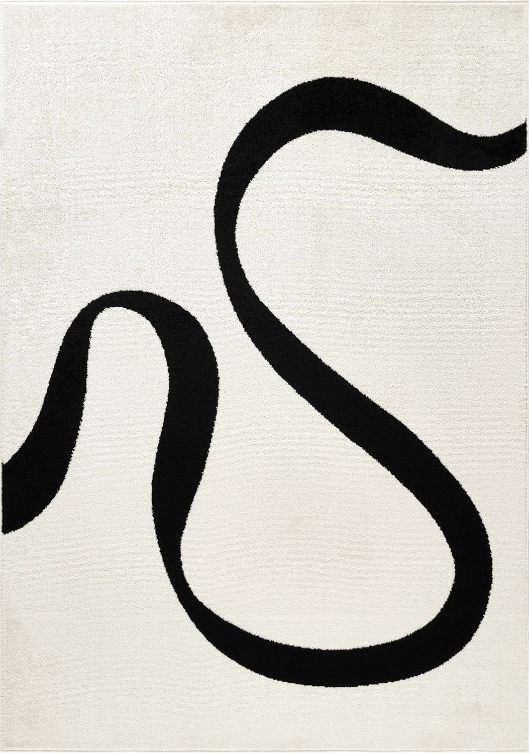 Abani Abstract Beige/Black Area Rug - 4'x6' - Modern Curved Line Design - Deco Collection - Easy to Clean - Durable for High Traffic Areas - Bedroom, Office & Kitchen - Medium Pile