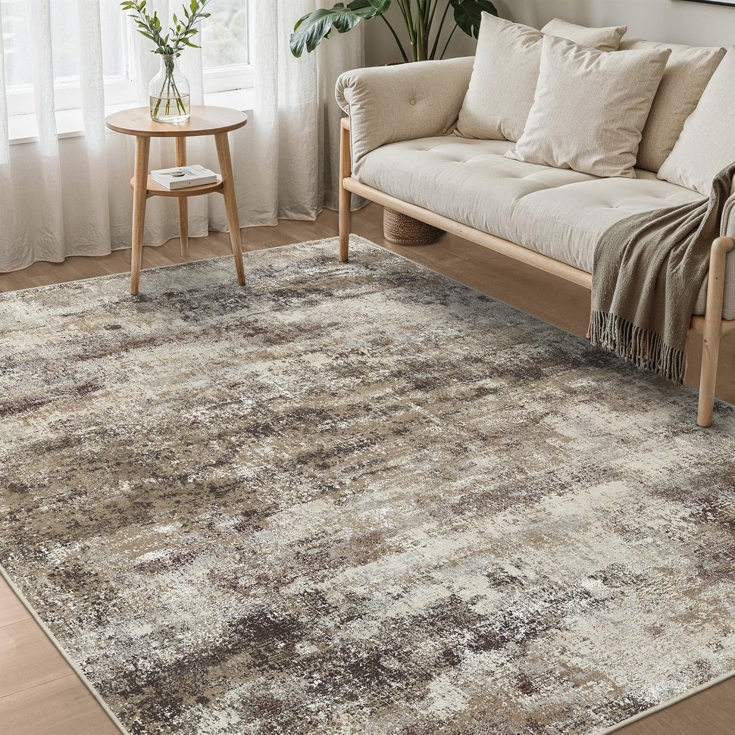 Area Rugs 5x7 for Living Room Bedroom, Modern Abstract Machine Washable Large Light Green Rug Soft Rug, Low Pile Floor Carpet with Non Slip Backing for Dining Room