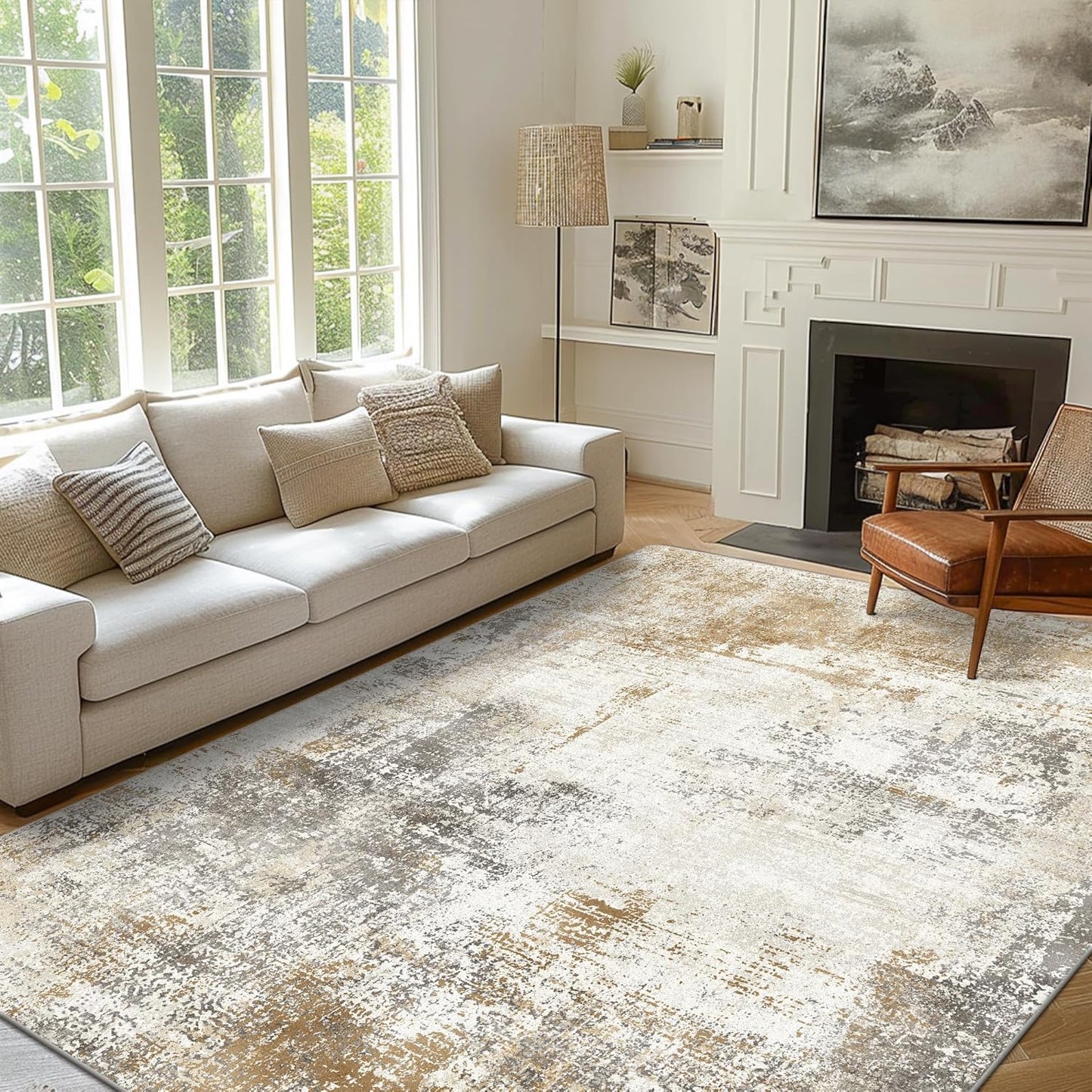 Area Rugs 5x7 for Living Room Bedroom, Modern Abstract Machine Washable Large Light Green Rug Soft Rug, Low Pile Floor Carpet with Non Slip Backing for Dining Room