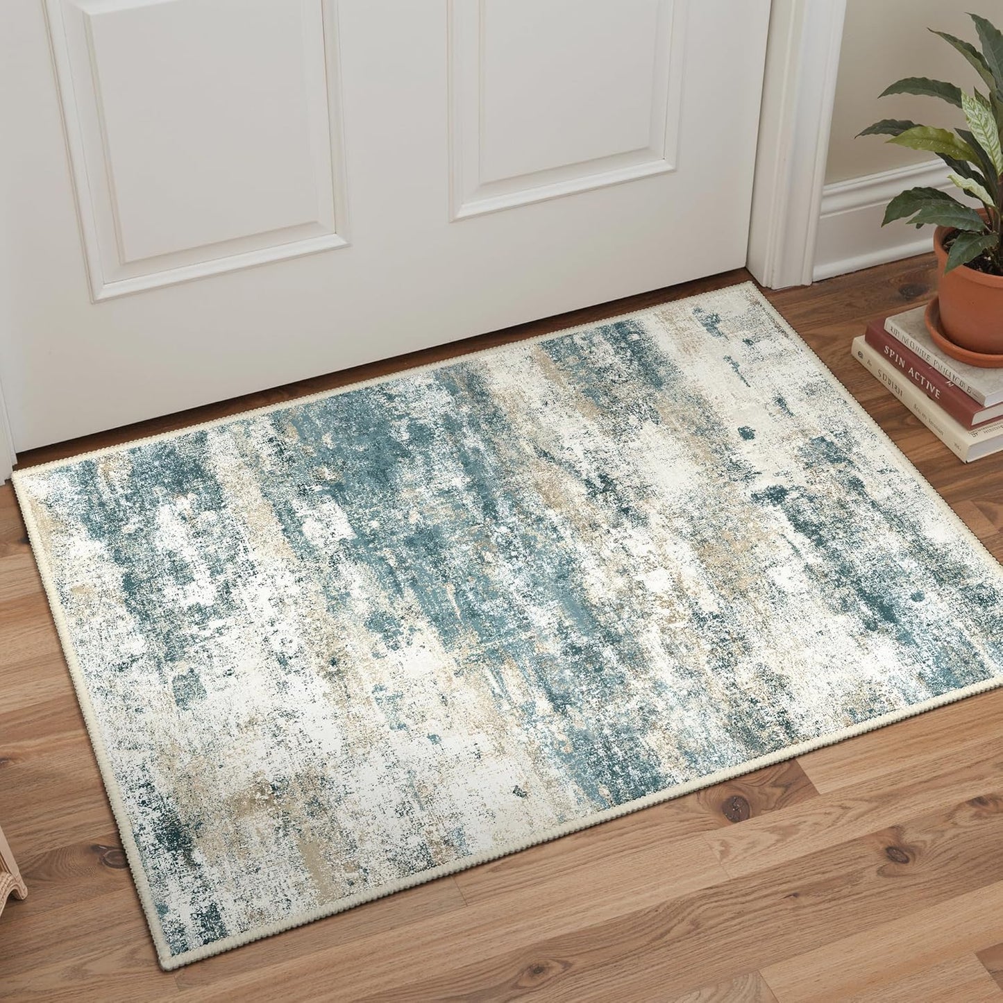 Area Rugs 5x7 for Living Room Bedroom, Modern Abstract Machine Washable Large Light Green Rug Soft Rug, Low Pile Floor Carpet with Non Slip Backing for Dining Room
