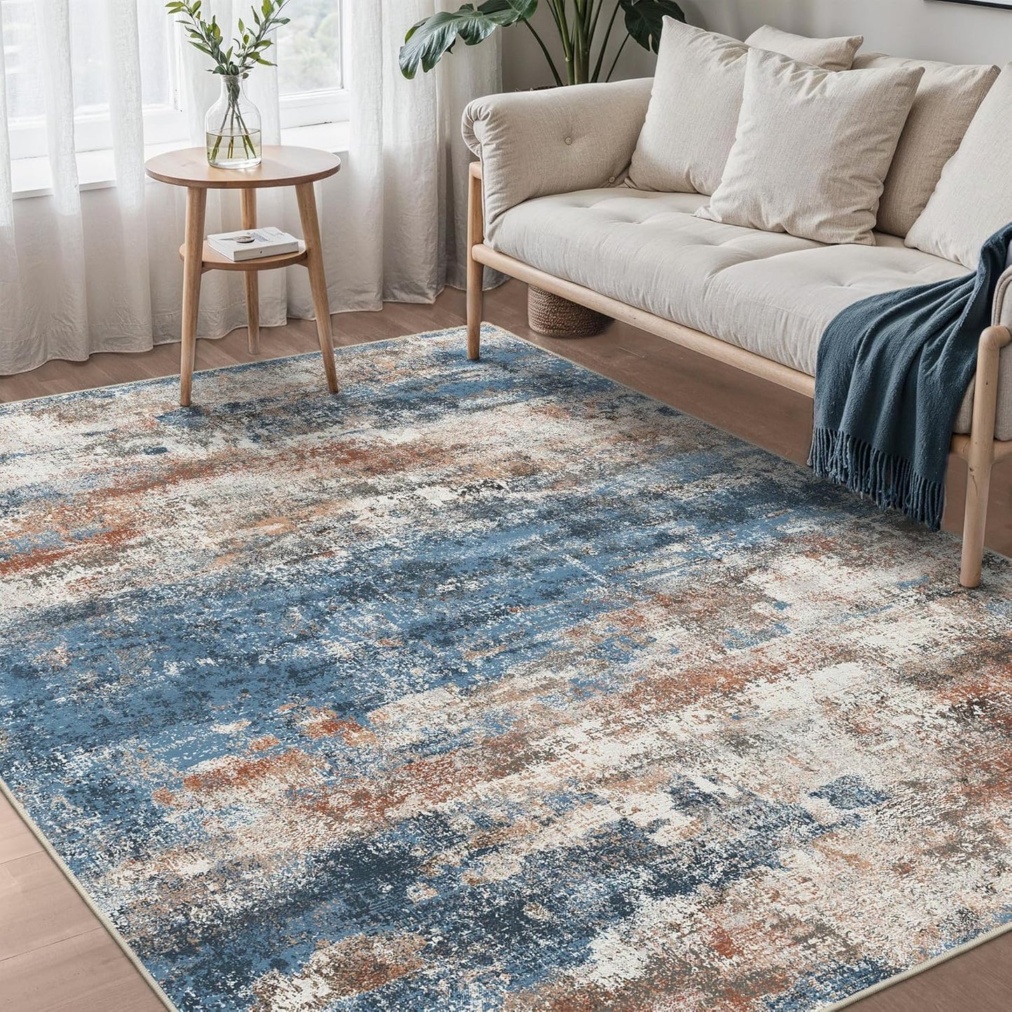 Area Rugs 5x7 for Living Room Bedroom, Modern Abstract Machine Washable Large Light Green Rug Soft Rug, Low Pile Floor Carpet with Non Slip Backing for Dining Room