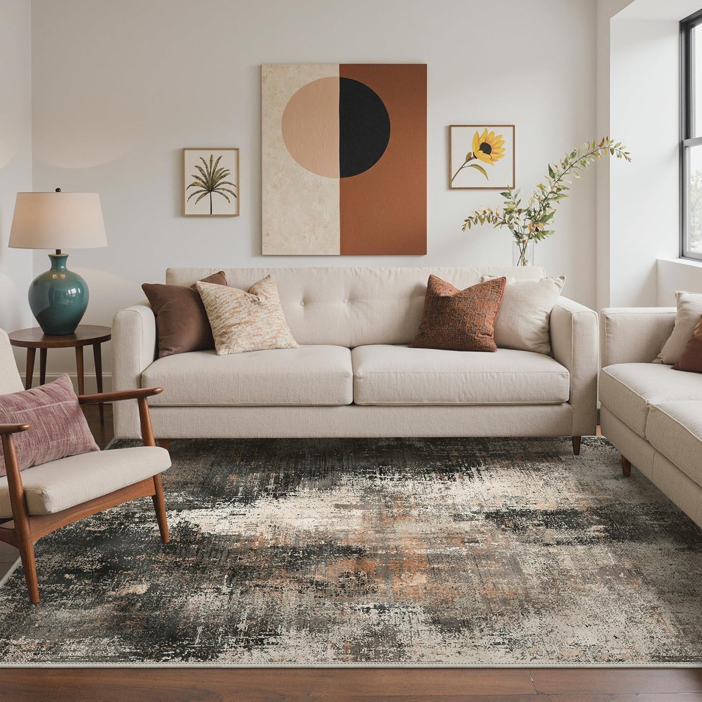 Area Rugs 5x7 for Living Room Bedroom, Modern Abstract Machine Washable Large Light Green Rug Soft Rug, Low Pile Floor Carpet with Non Slip Backing for Dining Room