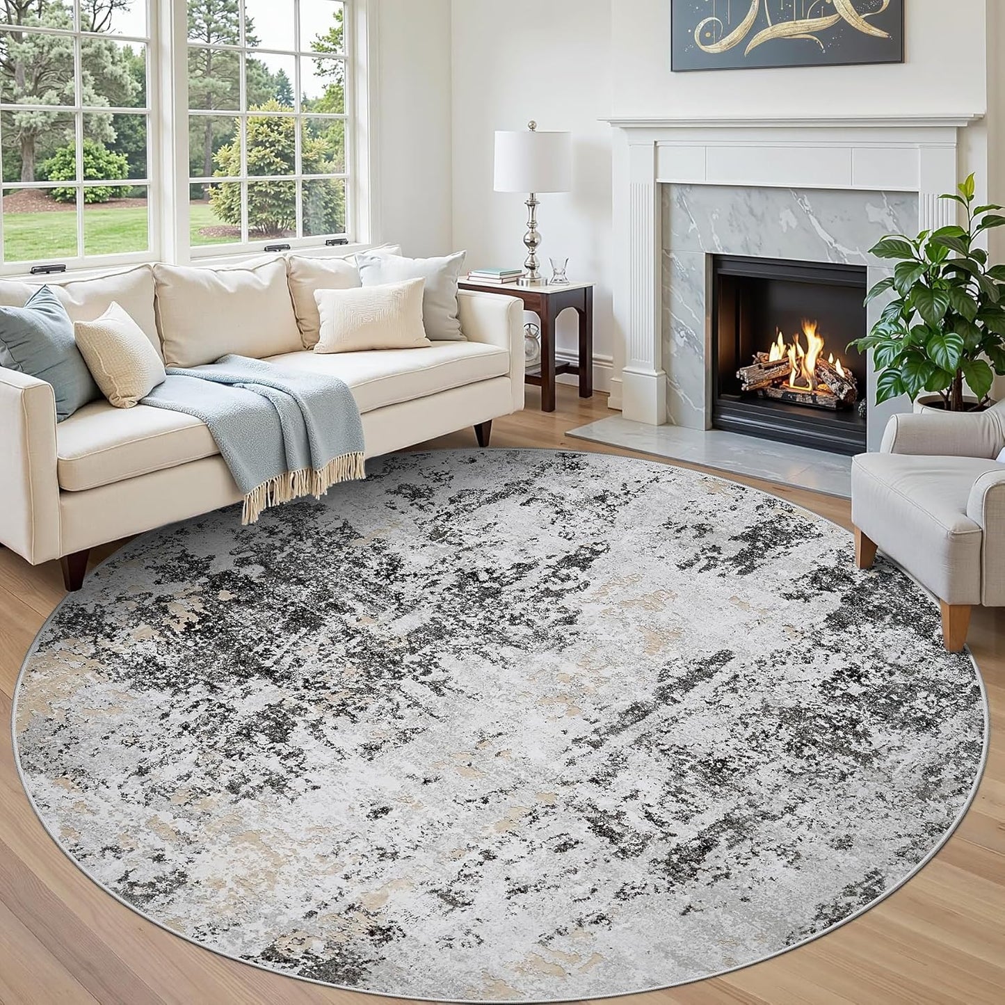 8x10 Area Rugs for Living Room Rug Washable: Abstract Large Rug for Dining Room Bedroom Carpet Non Slip 8 by 10 Indoor Modern Nursery Home Office Blue Grey