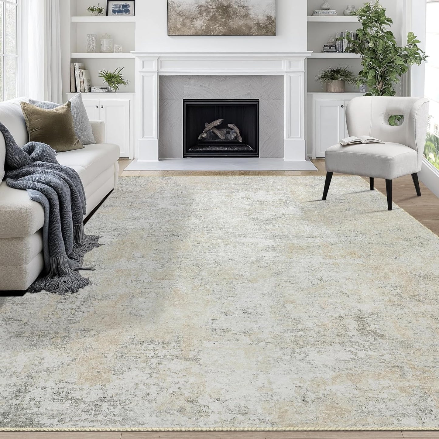 8x10 Area Rugs for Living Room Rug Washable: Abstract Large Rug for Dining Room Bedroom Carpet Non Slip 8 by 10 Indoor Modern Nursery Home Office Blue Grey